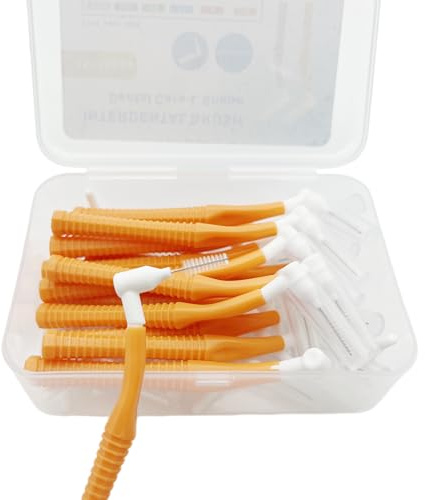 Interproximal Brush, Gum Interdental Brushes, L Angle Reusable Dental Cleaners, Disposable Oral Hygiene Brush, Toothpick Floss for Braces, Tooth Cleaning Tool (1.2mm Orange, Normal)