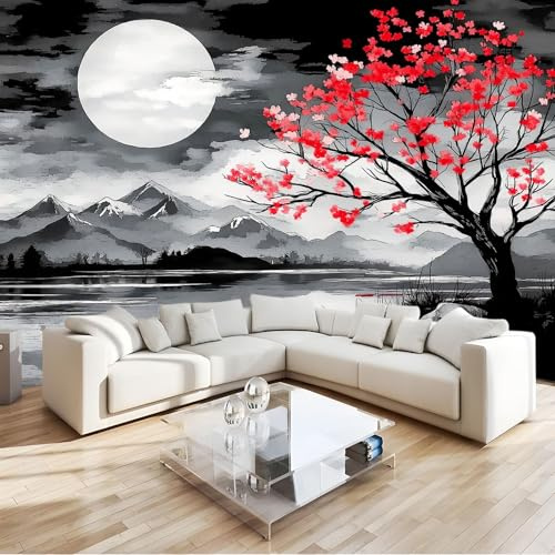 Générique Papier Peint Panoramique Cerisier japonais en fleurs Arbre Papier Peint 350 x 256 cm Intissé Murale Chambre Salon-Design Moderne