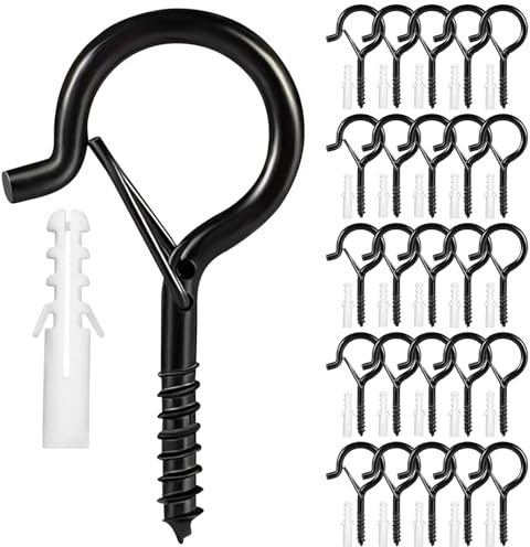 Greluma 25 PZ Ganci appendiabiti Q con fibbia di sicurezza, ganci a vite antivento da 52 mm per appendere luci a corda per esterni, piante, luci natalizie per patio