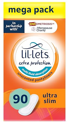 Lil-Lets Extra Protection Pantyliners X 90 (3 Packs x 30 Liners), for Multi-Fluid Absorption, Unexpected Leaks, Discharge or Spotting