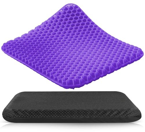Esilihom Large Gel Soft Sitter Cushion, Honeycomb Design Seat Cushions with Cloth Cover, Relieving Back Coccyx Pain Pressure, Ergonomic Design for Seat Pads(Purple, 42cm x 37cm)