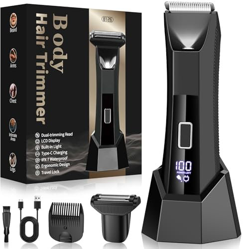 2-In-1 Intimrasierer Mann, Rasierer Herren Intimbereich mit LED Anzeige & Licht, Nass und Trocken Intimrasierer,wasserdicht Intim Rasierer Männer,Körperrasierer Herren für Leiste/Brust/Bart/Beine,IPX7