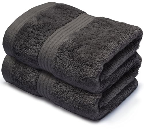 Makooz Luxurious Bamboo Hand Towels for Bathroom Pack of 2-700 GSM Bamboo & Egyptian Cotton 50/50 Blend - Ultra Silky Soft, Quick Dry, Absorbent, Premium Plush Bath Guest Towel Set -Charcoal 50x85CM