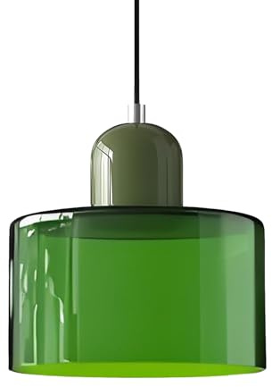 XIRYTU-H 20cm Moderne Skandinavische Pendelleuchte aus Glas, E27 Hängelampe, Höhenverstellbar (200 cm), Metall & Glas, Für Küche, Esszimmer, Café, Bar – Mehrere Farben (Glänzend Grün)