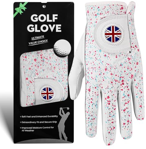 FINGER TEN Golf Gloves Men Left Hand Cabretta Leather Weathersof with Ball Marker 1 Pc, Men’s Golf Glove Soft Breathable Wear Resistance