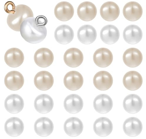 ZEYIYER Perlmutt Knöpfe 30 Stück, Beige und Weiße Perlenknöpfe für Kleidung, 10 mm Runde Perlenknöpfe mit Schaft für Cardigan, Nähen, Kleider, Hemden, DIY Bastelarbeiten (2,3 mm Loch)