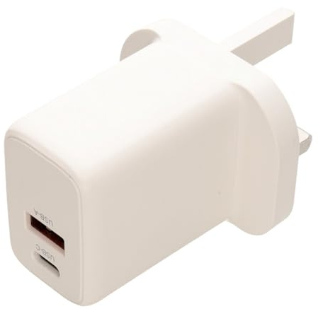 kenable 20W Charger with USB-C PD & Type A, UK Plug, White, Dual Port Charging Adapter