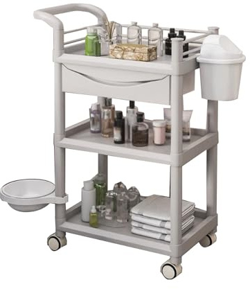 Carrello portaoggetti a 3 livelli con cassetto e bidone della spazzatura, lavabo rimovibile per casa, salone di bellezza, ufficio, versatile scaffale per cliniche e nizer (colore 1)