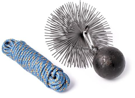 Chimney Cleaning Kit, 10m Rope with 1.9kg Ball, 175mm Chimney Brush