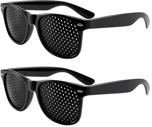 2Pcs Pinhole Glasses, Vision Correction Glasses for Eye Training, Digital Eye Strain Relief, Black Pin Hole Glasses for Reading, Driving, Computer Work