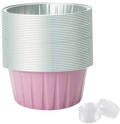 Bicchieri in alluminio, 50 bicchieri per feste in alluminio, cottura al forno da 125 ml/5, 0 once, pirottini con coperchi da 50 pezzi