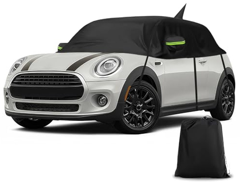 Autoabdeckung für Mini Cooper 3 Door 2000-2026 Mini Hardtop, Halbgarage | Wasserdicht Sonnenfest Hälfte Autoabdeckung, Schwarz Halbgarage UV Beständige Halbe Auto Abdeckplane Staubdicht Schneefest