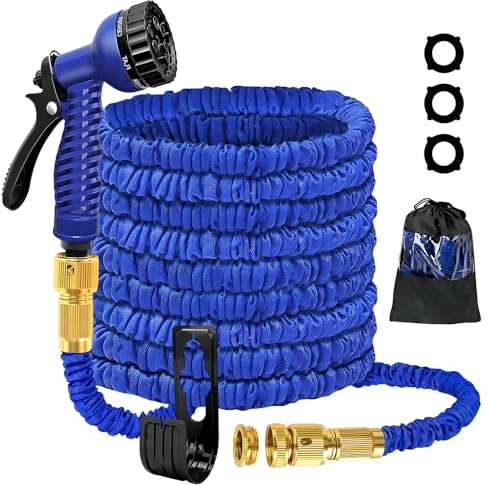 NAVESO Flexibler Gartenschlauch 30m, Wasserschlauch Flexibel mit 7 Funktionssprühdüsen, Gartenschlauchs Flexibel mit Unterlegscheiben Klebeband und Metallanschlüsse, Gartenschlauch Dehnbar