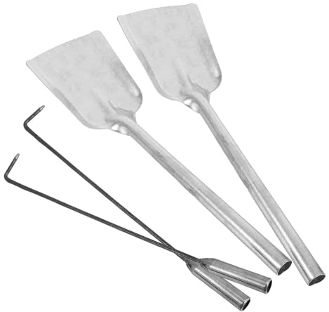 DECOMELODY Set di 4 Attrezzi per Caminetto in Ferro Battuto Paletta per Cenere e Pinze per Legna da Ardere con Attizzatoio e Gancio Accessori per Stufa a Legna e Forno da Interno ed