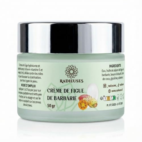 Crème Figue de Barbarie 50g Visage | Anti-Âge Hydratante Naturelle | Huile Pépins Pressée Froid | Vitamine E Oméga 3-6 | Karité Coco | Rides Cicatrisation | CertifiéE NATURELLE Vegan | Radieuses