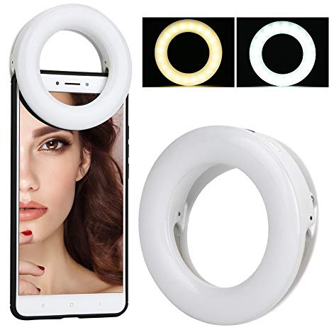 Keenso XJ-19 Portable Rechargeable Selfie Ring Fill Light for Makeup Live Concert, 3 Color Adjustment, Micro USB Power, Suitable for Mobile Phone Beauty