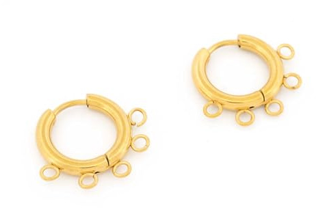 Vintageparts Stainless Steel Hoop Earrings 15 mm with 5 Eyelets for Pendants Gold IP-Coated Ion Plating 1 Pair Folding Hoop Earrings Set Jewellery Accessories for Crafts