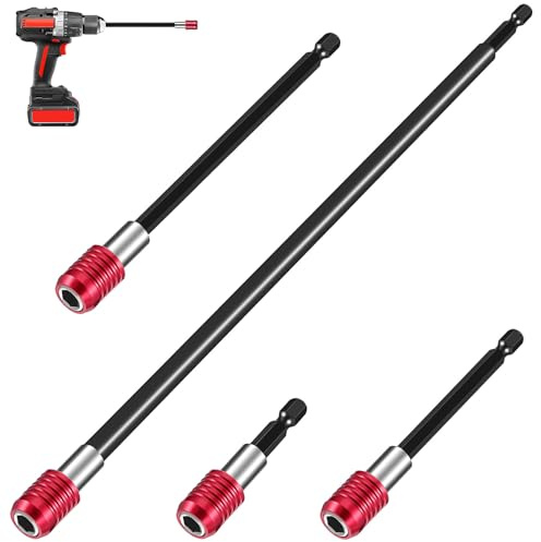 TOPPERFUN 4 Pcs 1/4 Inch Hex Drill Bit Extension Rod Set 6cm 10cm 15cm 30cm Threaded Impact Driver Bit Holder Compatible with Power Drills for Extended Reach and Precision Tasks