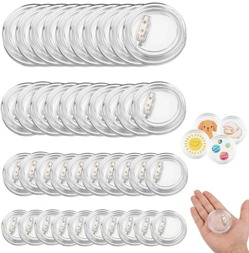 40 Stück Buttons Selber Machen,Buttons Anstecker Transpar Selber Machen, zum Selbstgestalten, für DIY & Handwerk, Taschen Accessoires——Je 10 Stück in den Größen 25 mm, 37 mm, 44 mm und 58 mm