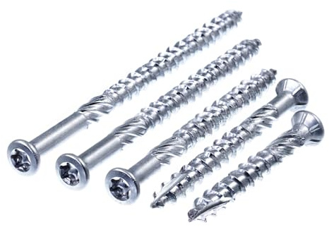 SECCARO Liseko - Tornillo para terrazas (5 x 80 mm, acero inoxidable C1, tornillo para madera con punta de corte y muesca de corte, 100 unidades)