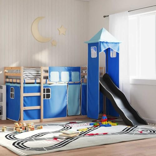 Sophrelle Letto a Castello con Scivolo e Tende Blu 80x200 cm Blu,3284198