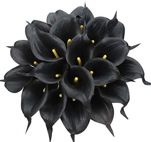 Duovlo 20 Stück Calla-Lilien, Brautstrauß, Lataex, fühlt Sich echt an, künstliche Blumen, Heim-Party-Dekoration (schwarz)