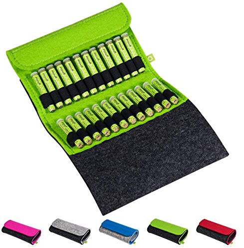 Homöopathische Taschenapotheke, Globuli-Tasche Potenz C30, gefüllt mit 24 Globuli-Röhrchen (Glas), handgemacht aus echtem Filz (grün)