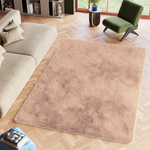 TAPISO Silk Tapis Shaggy Poils Longs Antidérapant Moderne Beige Clair Uni Tapis Salon Chambre Adulte Enfant Descente de Lit Moelleux Fausse Fourrure Epais Oeko-TEX 80 x 150 cm
