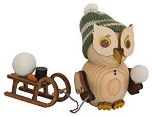 Kuhnert - Dekoration/Holzfigur - Mini Eule mit Schlitten - ca. 7cm - Made in Germany