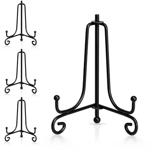 Tincogo 4 Stück Tellerständer Tellerhalter aus Metall - Eisen Staffelei Ständer für Teller, Bilderrahmen, Foto, Kunst - Schwarz - Höhe 3,5 Zoll (9,5 cm)