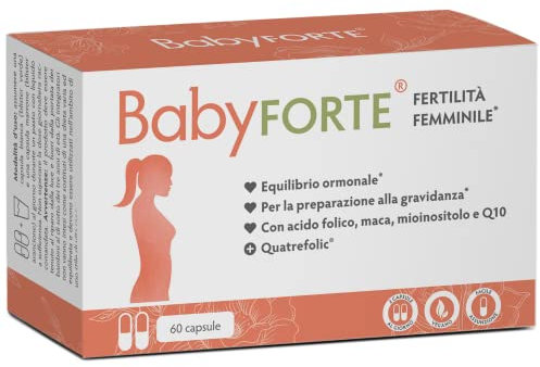 BabyFORTE® Fertilità Femminile - Concepimento Integratori - 60 Capsule - acido folico + Maca + mio-inositolo + Nutrienti - Vegan