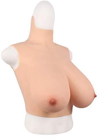 FSYH Silikon Hoher Kragen Brustformen B-G Cup Gefälschte Brüste Für Crossdresser Cosplay Mastektomie-BH Crossdressing Brustplatten, Elastischer Baumwollfüller,Tender White,B Cup