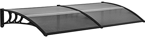 Outsunny Front Door Canopy Outdoor Awning Aluminium Rigid Plastic Polycarbonate Rain Shelter UV Water Rain Resistant 100 x 75cm Black