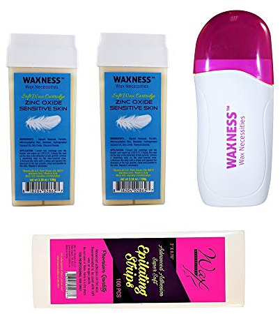 Waxness Wax Heater Wx1-C & 2 x Zinc Oxide Soft Wax Cartridge, 1 x Epilating Strips