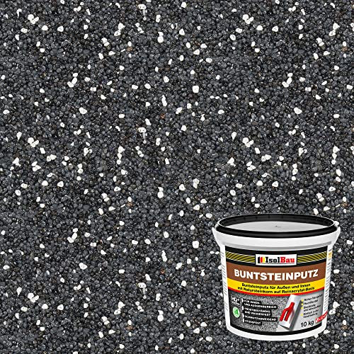 Isolbau - Buntsteinputz für Außen und Innen (Anthrazit/Graphit, Weiss) 10 kg - BP35 Mosaikputz Dekorationsputz Frostsicher, Wasserfest, Stoßfest
