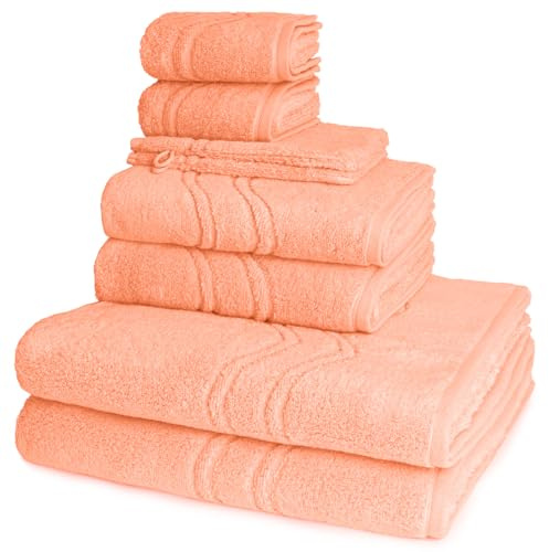 Ross - 8 teiliges Frottier-Set - Cashmere Feeling (2 X Wasch- 2 X Gäste- 2 X Dusch- 2 X Handtuch im Set) - 520 g/m2 - Baumwolle - Walkfrottee - saugstark - weich und flauschig - Peach Pink