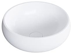 BERNSTEIN - Vasque Lavabo Rond à poser Blanc mat Ø36x12cm Lave main fonte minérale + Bonde pop-up sans cache - Design, Robuste & Durable - NT8559