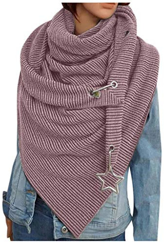 Dreiecksschal Damen Strickschal mit Wolle,Damen Schal Warm Weich Winterschal Herbstschal Frauen Deckenschal Mode Drucken Halstuch Scarf Poncho Cape mit Knopf Soft Wrap Dreieckschal (Rosa)