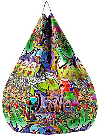 Highdi Sitzsack für Erwachsene Indoor Outdoor Hip Hop Graffiti Sitzkissen Weicher Flauschiger Sofabettbezug Ohne Füllung Gartenkissen Bodenkissen für Wohnzimmer Gaming (Grün,100 * 120cm)