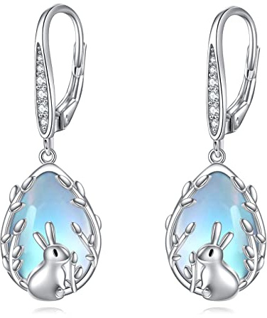 VONALA Hasen-Ohrringe für Damen 925er Sterlingsilber Hasen-Mondstein-Ohrhänger Hasen-Mondstein-Ohrringe Osterschmuck für Frauen und Mädchen