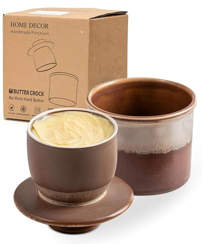 HOME DECOR Butter Dish with Lid, Reactive Glaze Ceramic Butter Dish for Counter, French Butter Crock with Waterline for Storing Fresh Spreadable Butter-Milk Coffee