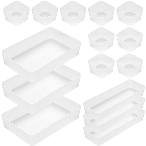 Poeland Schubladen-Organizer, Aufbewahrungsbox für Schlafzimmer, Kommode, Badezimmer, Küche, mattiert, 15 Stück