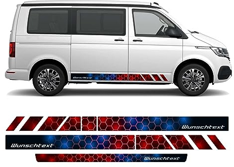 Seitenstreifen Digitaldruck mit Wunschtext, Logo passend für VW T6.1, T6, T5 Multivan, Bulli, Transporter (kurzer Radstand)