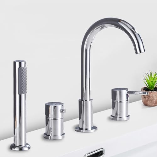 XJTNLB Wannenrandarmatur 4 Loch Badewannenarmatur mit Handbrause, Mischbatterie Badewanne Armatur Dusche Set Wasserhahn Badewanne Chrom