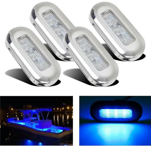 Krtopo 4x 3 LEDs Boat Stern Light 12V Navigation Light Round Anchor Signal Lamp for Boats Deck Kayak Yacht Marine Pontoon (Blue)