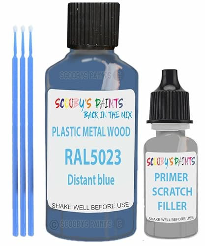 RAL Repair Touch Up Paint Satin Finish for scratch/chip PVC,UPVC,Metal,Plastic,Wood,kitchen,appliances,interior,exterior,porcelain application- with anti-rust primer (Ral5023 Distant Blue)