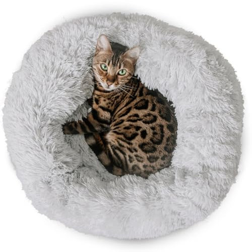 CanadianCat Company | Flauschiges Plüschbett für Katzen, Katzenbett Donut, waschbar Katzenschlafplatz Katzenkissen Katzenkorb rund, hellgrau, ca. 50 x 50 x 20 cm
