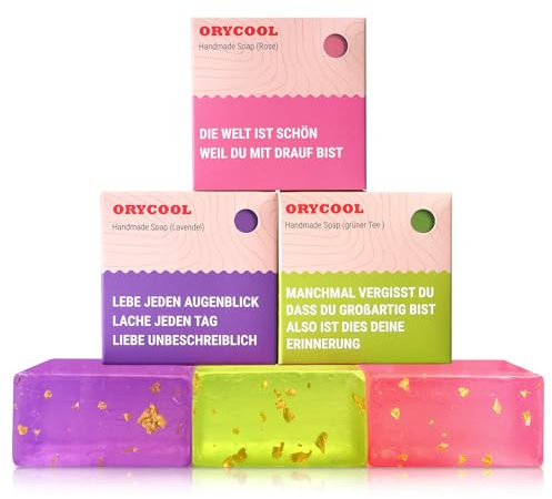 ORYCOOL Geschenke für Frauen, Geburtstagsgeschenk für Frauen, Beste Freundin Geschenke, 3PCS Handgemachte Seifen Geschenke für Damen, Freundinnen, Mütter(Rose,grüner Tee,Lavendel-300g)