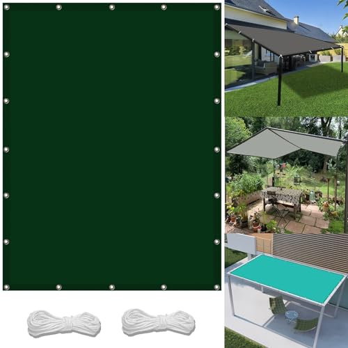 Segeltuch Mit Ösen 1.1 x 2.6 m Wasserdicht Sichtschutz Balkon Reißfest UV-Schutz nach Mass Polyestergewebe Mit Seil Beschattungsnetz für Balkon Terrasse Garten, Dunkelgrün