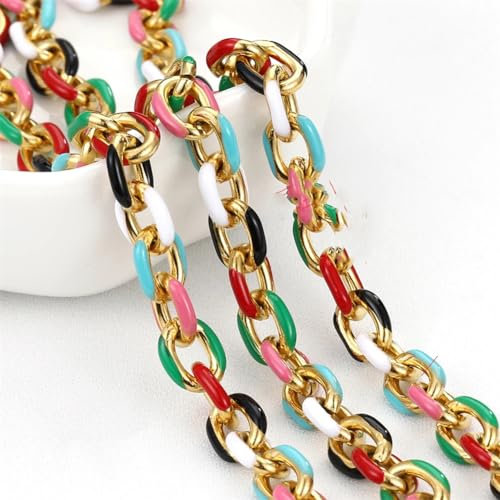 1Meter Stainless Steel Enamel Chains 8Mm Open Link Thick Rolo Chain for Necklace Jewelry Making 6x8mm-Colorful Width 8mm